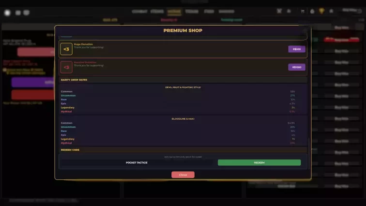 Como Resgatar Códigos Fruit Piece Incremental Roblox tela