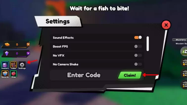 Como Resgatar Códigos Titan Fishing Roblox Tela
